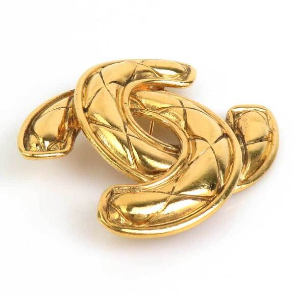 CHANEL Gold Logo Brooch